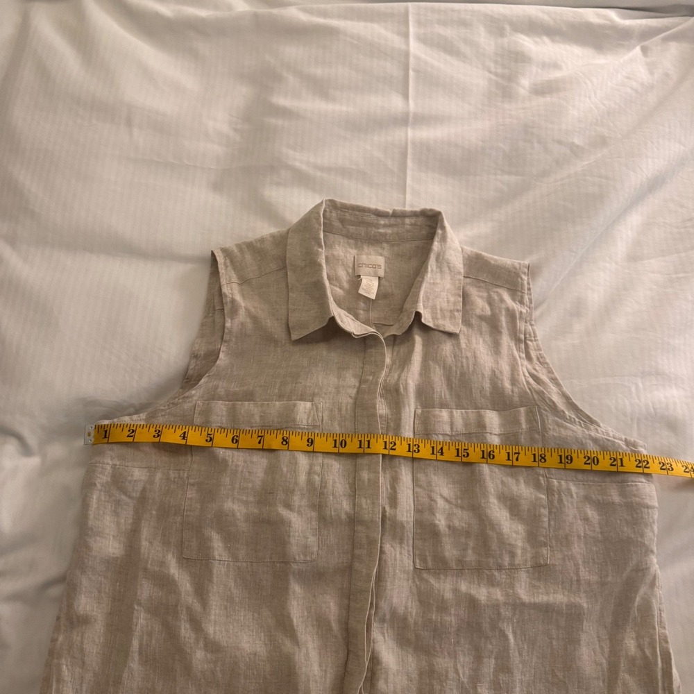 NWT Chico's 100% Linen Sleeveless Shirt Cream Hidden Side Slit Tank‎ Top Sz XL-P - Picture 7 of 9